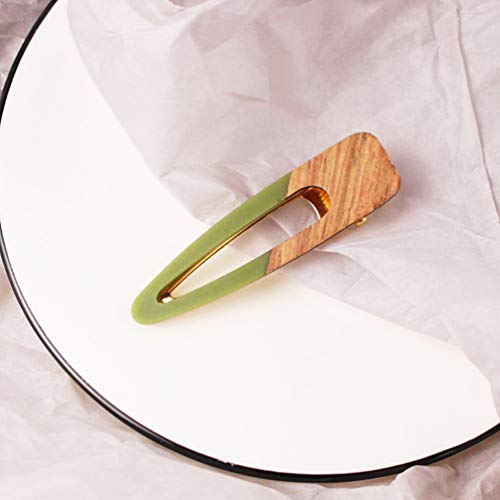 Frcolor 4Pcs Alligator Hair Clip Vintage Acrylic And Wood Barrettes Geometric Resin Hair Clip For Women (Green) #TOP3