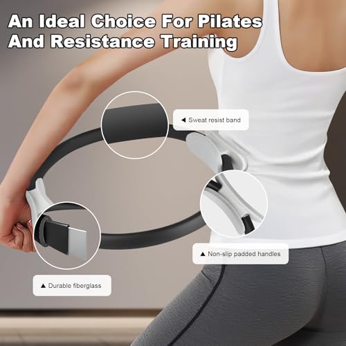 Pilates Ring 15 Inch Magic Circle Ring, Dual Padded Handles Pilates Rings Circle, Adjustable Yoga Ring, Strength, Flexibility, Body Toning, Pilates Fitness Equipment for Home Gym Exercise Black by Quorvella - Image 2