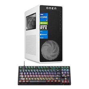 HP OMEN 16L TG03 RTX 5060 Gaming Desktop, Intel Core i7-14700F, NVIDIA RTX 5060, 32GB DDR5 RAM, 2TB SSD, RGB Light Studio & Gaming Hub, W11H,White, Bundle with Thunderobot KG3089R Gaming Keyboard