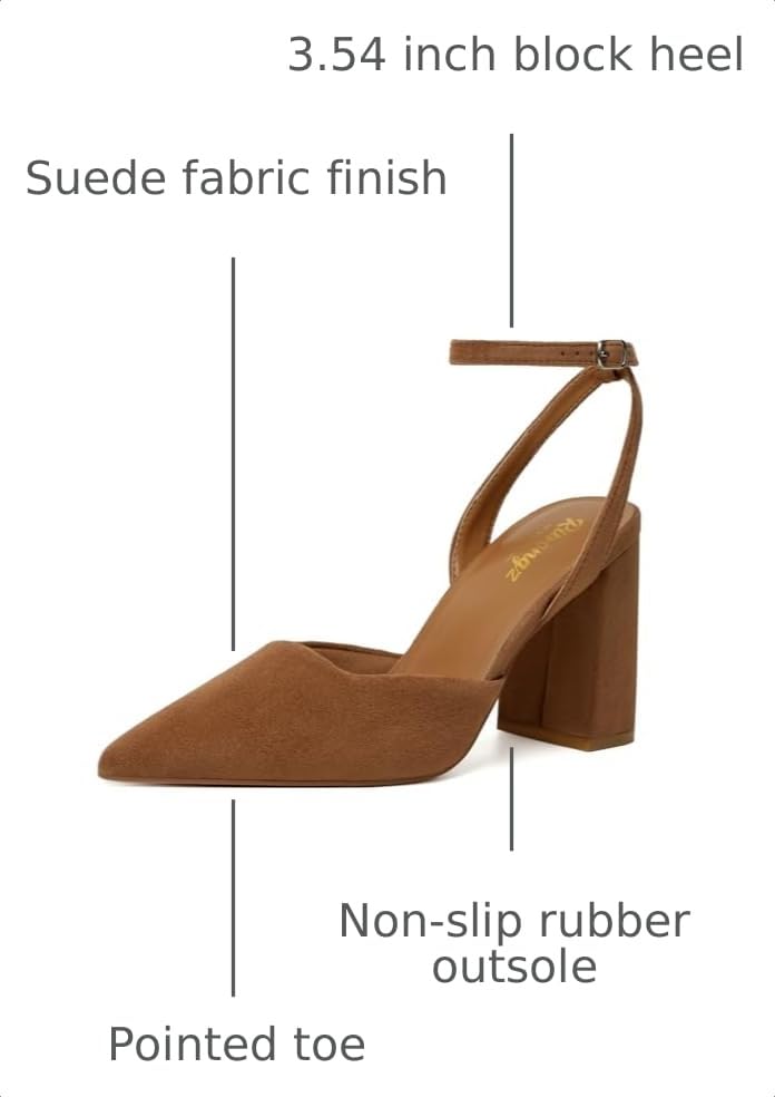 Image of RIBONGZ Block Heels for Women Closed Pointed Toe Heeled Slingback Chunky High Heel Ankle Strap Pumps Patent Leather Comfort Dressy Shoes for Work Party Prom Wedding Bridal Dress