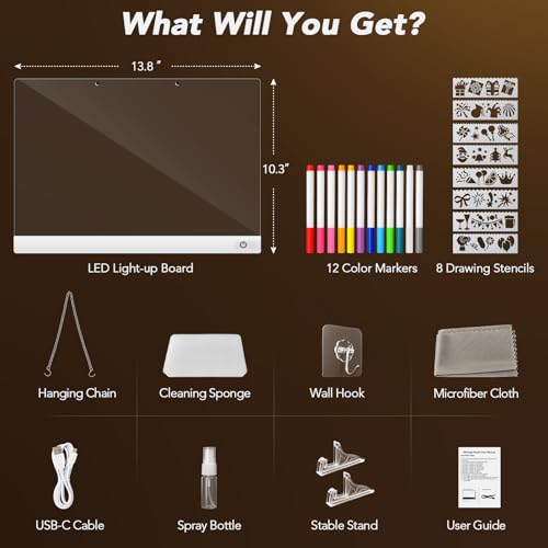 Led Drawing Board for Kids, 16.5" Glow Doodle LED Note Board with 11 Light Effects, Neon Art Light Up Drawing Tablet Kindergarten Graduation Birthday Gifts Ideas for Kids Girls, 12 Markers & Stencils by GOEATVE - Image 4