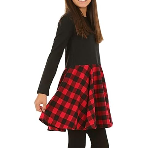 Verbelato Girls Childrens Dress Lace Checkered hk132 Checkered 12 Years Cover