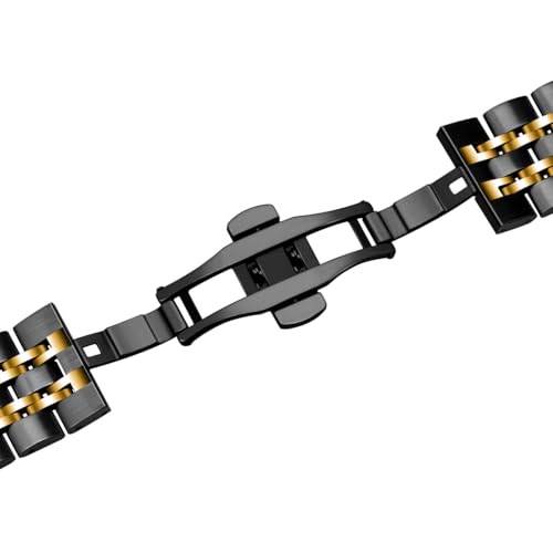 SINAIKE Quick Release Metal Watch Band, 20mm Classic Stainless Steel Watch Bands with 7 Row Streamline Two Tone Brushed and Polished Watch Replacement For Men Women Black-Gold by SINAIKE - Used condition - Image 5