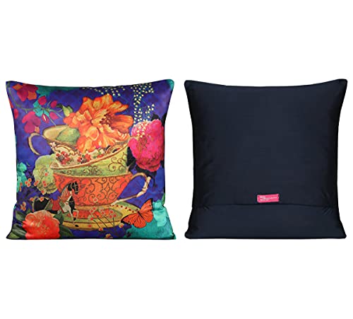 Image of India Circus by Krsnaa Mehta Garden Hi-Tea Multicolor Satin Blend Cushion Pillow Covers Set of 5 (16 x 16 Inches)