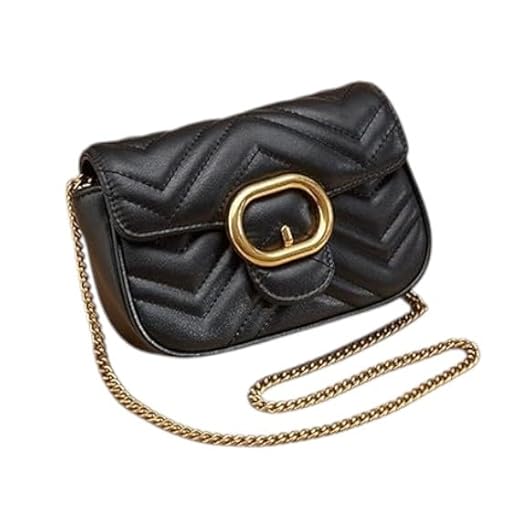 Bolsa Social Feminina Pequena Transversal com Alça de Corrente Matelassê Dourado Bolsa de Festa Bolsa de Mão Clutches (Preta, Prata, Branca, Dourada) (Preta)