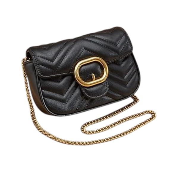 Bolsa Social Feminina Pequena Transversal com Alça de Corrente Matelassê Dourado Bolsa de Festa Bolsa de Mão Clutches (Preta, Prata, Branca, Dourada) (Preta)