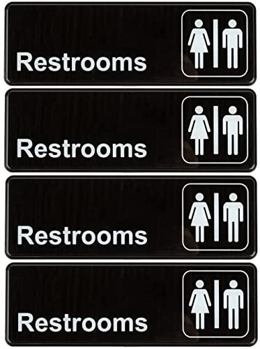 Kraken Sign Co. - Four Pack - Restrooms Sign with Adhesive and Graphic - 9