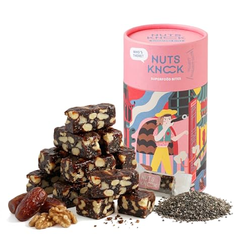 Nuts Knock Toasty Walnut Date Superfood Bites – Artisan Wholefood Gift | Real Dates, Walnuts & Chia Seeds | A Snack Worth Giving | Premium Clean-Label Present | Individually Wrapped, Gift-Ready Canister | 4.2 oz (10-11 pieces)
