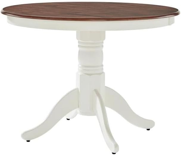 HomeStock Beachy Beauty Dining Table, Round, Distressed White/Mahogany, 42" D x 42" W x 30.5" H, Antique Finish, Charming Dining Table for All Dining Spaces