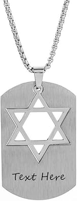 LiFashion Personalized Star of David Necklace for Men Women,Customized Name Israeli Jewish Star of David Dog Tag Pendant Stainless Steel Custom Name Star-of-David Two Tone Pendant