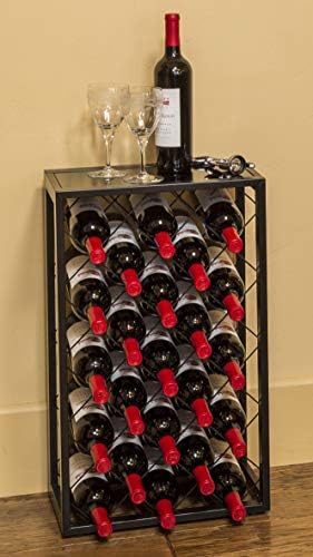 Mango Steam 23 Bottle Wine Rack with Glass Table Top, Black