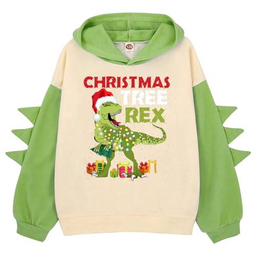 Boy's Fleece Sweatshirts Little Boys Girls Christmas Dinosaur Letter Hoodie Pullover Sweatshirt (Green, 6-7 Years) - Main Image