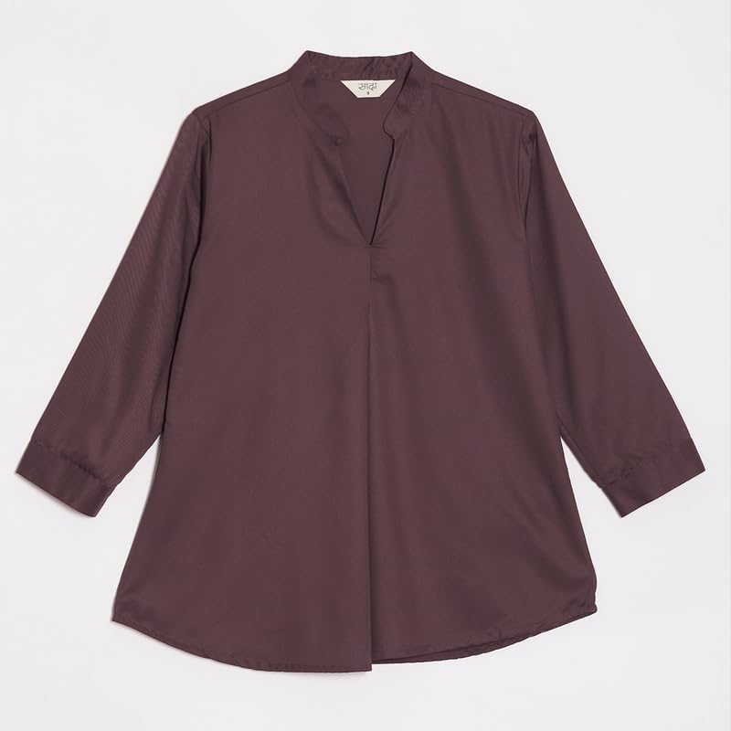 Image of SAADAA Top for Women, Viscose Pleated Tops, V-Neck with a Collar, 3 /4 Sleeve Length, Office & Casual Wear