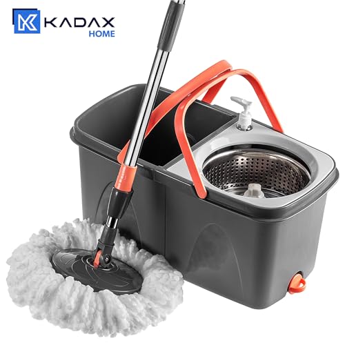 KADAX Fregona giratoria con función de escurridor y cubo de doble cámara, fregona de limpieza con mango telescópico - imagen 8