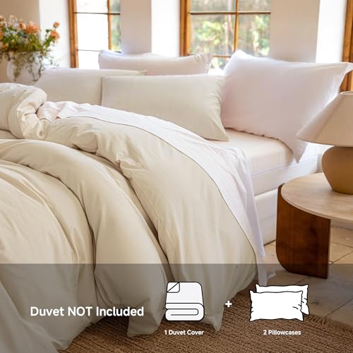 NUMWELL Linen Duvet Cover Set Queen Size, 3 Pieces Linen Cotton Blend Extra Soft Bedding Set, Cooling and Breathable Bedding Cover with 2 Pillowcases for Hot Sleepers, Linen by NUMWELL - Used condition - Image 2