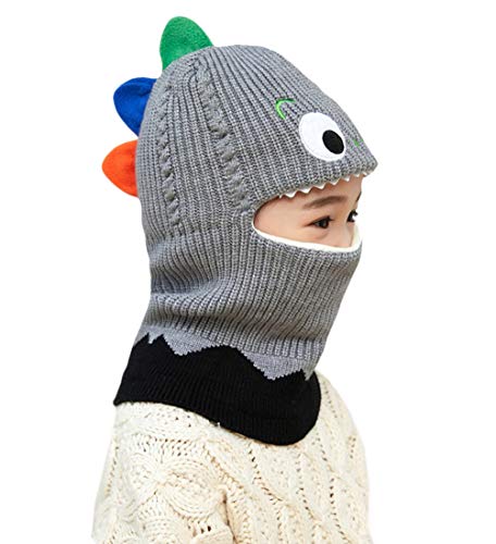 Kids Boys Girls Dinosaur Winter Knit Hat Baby Toddler Thick Scarf Earflap Hood Scarves Skull Caps