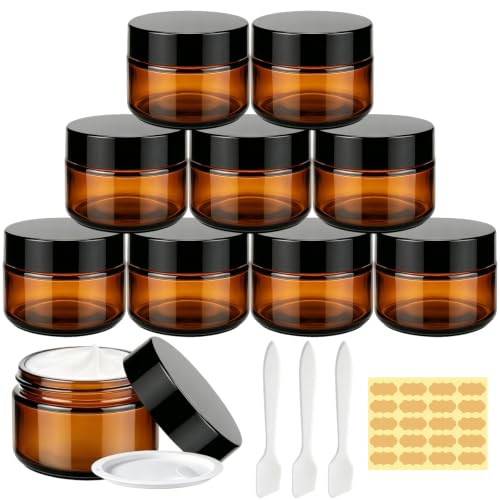 Dotilili 9 Pots en Verre Ambré de 30 ml avec Couvercles Noirs pour crèmes