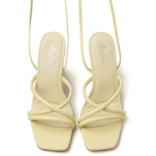 Image of Mostrin Womens Sandals Strappy Heels for Women Lace Up Square Open Toe Heels Tie Up High Heeled Sandals for Prom, Party, Daily Wear