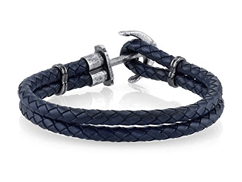 Spartan Men's Genuine Leather Anchor Bracelet, Blue, One Size #TOP2