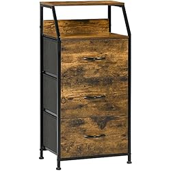 Cajoneras Y Comodas Maison Du Monde HOMCOM Cómoda Cajonera Cómoda de Madera con 3 Cajones de Tela Plegable y Estante Abierto para Salón Oficina Dormitorio Estilo Industrial Antivuelco 44x29x92 cm Marrón Rústico