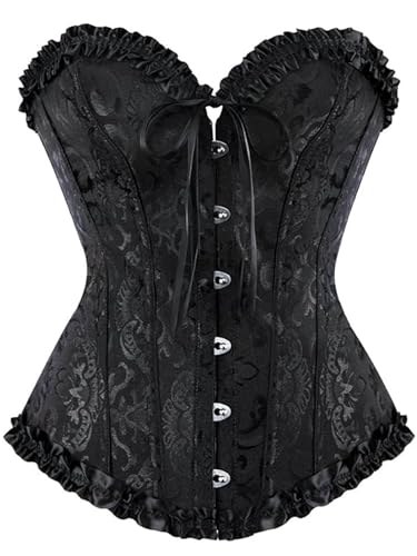 LSFYSZD Women's Lace Up Boned Overbust Corset Bustier Lingerie Bodyshaper Top Plus Size (Black, S)