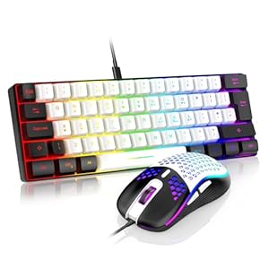 RedThunder 60% RGB Gaming Keyboard and Mouse Combo,UK Layout Ultra Compact Backlit Mini Keyboard, Lightweight 7200 DPI Cellular Optical Mouse, Portable Wired Gaming Set for PC PS5 Gamers(White-Black)