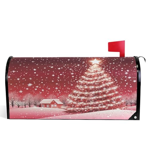 Merry Christmas Mailbox Cover Standard Size Winter Snowflake Xmas Tree Magnetic Mailbox Covers Garden Yard Post Wraps Letter Box Decorations 21" L x 18" W