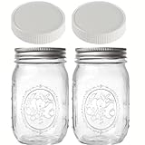 Jarming Collections - 2 Ball Mason Jars - Regular Mouth with 2 Plastic (BPA Free) Storage Jarming Collections Lids- Made in the USA (16oz Pint Reg Mouth, white)