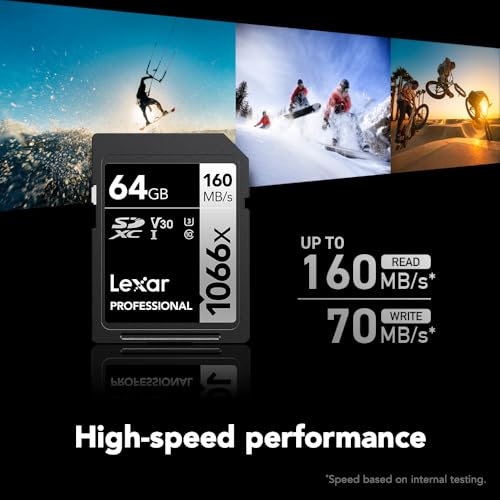 Lexar 64GB Professional 1066x SDカード UHS-I C10 U3 V30 フルHD 4K 最大160MB/秒読み取りSDXCメモリーカード デジタル一眼レフ&ミラーレスカメラ用 (LSD1066064G-BNNNU)