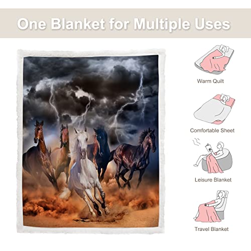 Sleepwish Galloping Horse Blanket For Girls Women Western Horse Throw Blanket Fleece Blankets With Horses On Them Kids Horse Plush Sherpa Throw Blanket Gifts For Horse Lovers (50" X 60") #TOP5