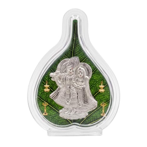 Image of 999 Pure Silver Radhakrishna Pan Stand | Idol with PoojaPan for Home Temple, Office & Hall Decor | Luxury Spiritual & Corporate Wedding Gift | Tabletop (5 inch x 3.75 inch)