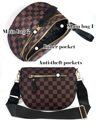 Image of Black and White Checkered Crossbody Bag Bum Bag for Women,Spacious Checkered Purse Fanny Packs Belt Bag