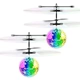 2 Pcs Flying Toy Ball Infrared Induction RC Flying Toy Built-in LED Light Disco Helicopter Shining Colorful Flying Drone Indoor and Outdoor Games Toys for 6 7 8 9 10 Year Old Boys and Girls
