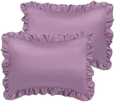 sourcing map Luxury Satin Oxford Pillowcases, Pair of 2 Pink Ruffled Pillow Shams 20 x 26 inch with Envelope Closure, Standard Size Pillow Cases Covers