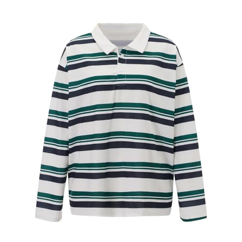 Edhomenn Sudadera a rayas para mujer, de manga larga, cuello de solapa, blusa casual de patchcolor, polo, estilo Y2k, ropa de otoño, 02 Multicolor, M