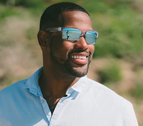 Revo Sunglasses Crawler: Polarized Performance Rectangle Sport Wrap Frame, Clear Crystal Frame with Blue Water Lens - Thumbnail 6