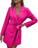 Tomwell Damen Maxikleid Blazer Kleid Elegant Büro Minikleid Anzugkleid Mode V-Ausschnitt Knopf Anzugjacke Freizeitkleid Blusekleid mit Gürtel Zweireihig Partykleid Schicke Kleider A Rose Rot XL