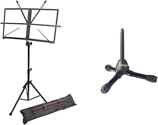 Windsor 050151-BK Adjustable Folding Sheet Music Stand with Carry Case Black & Stagg WIS-A45 Foldable Stand for Flute or Clarinet