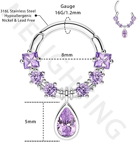 16G Dangle Septum Ring Cartilage Earrings 316L Surgical Steel Hinged Segment Ring Septum Jewellery Helix Hoops Daith Earrings Tragus Conch Rook Piercing Jewellery