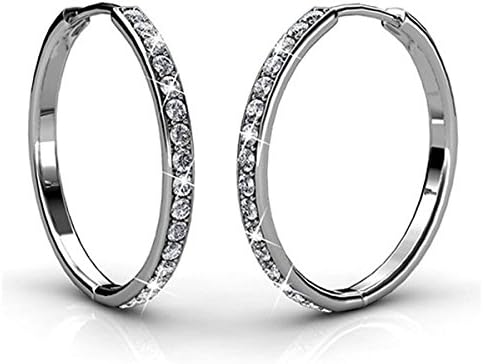 Hoop Loop Earrings for Women18K White Gold with Sparkling Element Crystal with Jewellery Box for Women Wife Mother Daughter