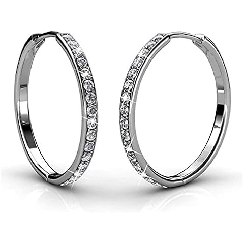 18K White Gold Hoop Earrings with Crystal Cover