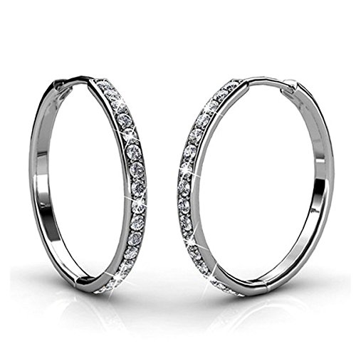 Hoop Loop Earrings for Women 18K White Gold Plated with Crystal Sparking Christmas Gift for Women Mother Wife Mother's Day Gift (E-HoopC)