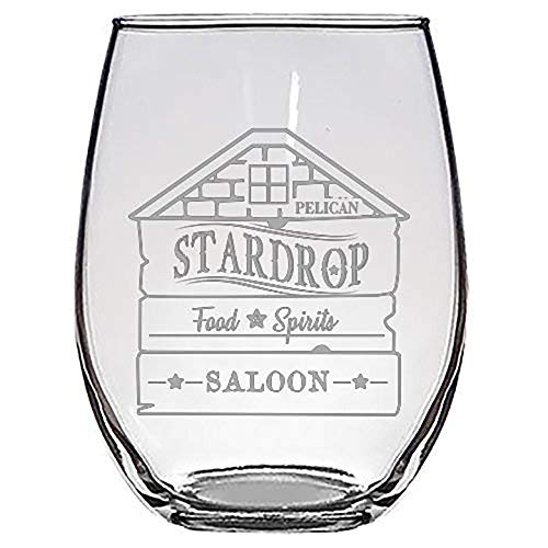 Hat Shark Stardrop Saloon Rustic Bar Food Game Parody Sign Logo - Laser Engraved Stemless Wine Glasses by Hat Shark - Used condition - US$10.11