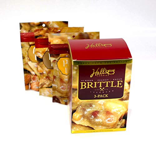 Assorted Brittle Variety Pack, 3.5 Oz Bags (Pack of 3), Peanut Brittle - Almond Brittle - Pecan Brittle