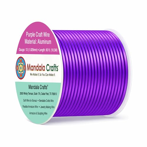 Image of Mandala Crafts 13 Gauge Purple Anodized Aluminum Craft Wire, 60 FT | Colored, Flexible, Bendable, for Bonsai, Armature, Sculpting, Wire Wrapping, Jewelry Making, Weather & Tarnish Resistant