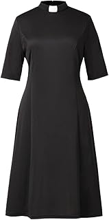 Church Clergy Dress for Women Minister Half Sleeve Loose Elegant Dress with Tab Collar