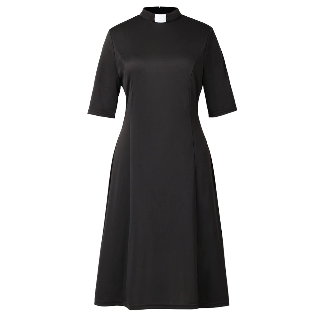 CAMDOMChurch Clergy Dress for Women Minister Half Sleeve Loose Elegant Dress with Tab Collar