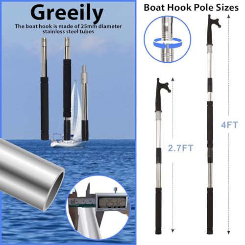 Greeily Boat Hook, 2.8ft to 4ft Boat Hook Pole for Docking Mooring and Other Boat Activities Splicing and Adjusting Multi-Purpose Durable Made of Stainless Steel Tube (2.8ft-4ft)
