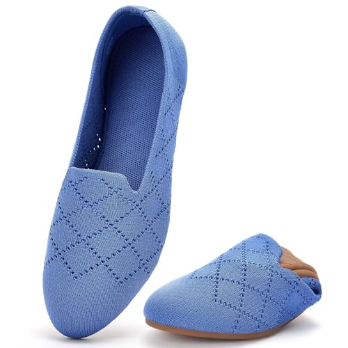 Image of poemlady Women's Ballet Flat Shoes Dress Shoes Knit Round Toe Slip On Ballerina Walking Flats Shoes for Woman Low Wedge Casual