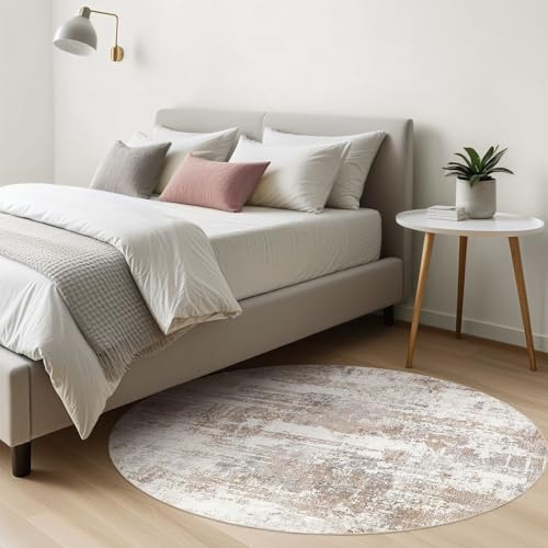 Round Rug Living Room Rugs: 6x6 Washable Circle Large Abstract Modern Soft Stain Resistant Non Slip Indoor Floor Carpet for Bedroom Nursery Office Dining Room Dorm Home House Decor- Brown by LOONGRUG - Image 5